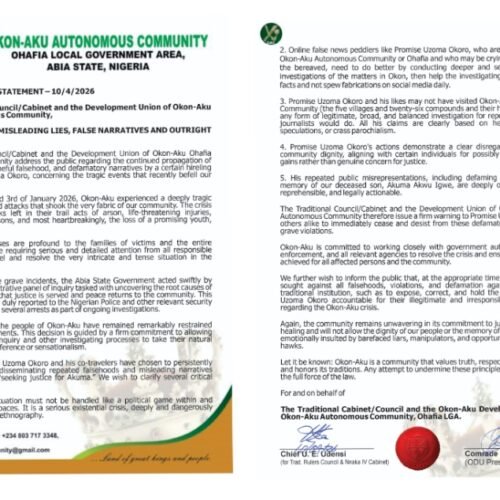 Okon-Aku Issue Srong warning To Those Trivializing Community Crisis; Threaten Legal Action